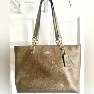 Coach light gold and black pebbled leather purse handbag, used, good condition